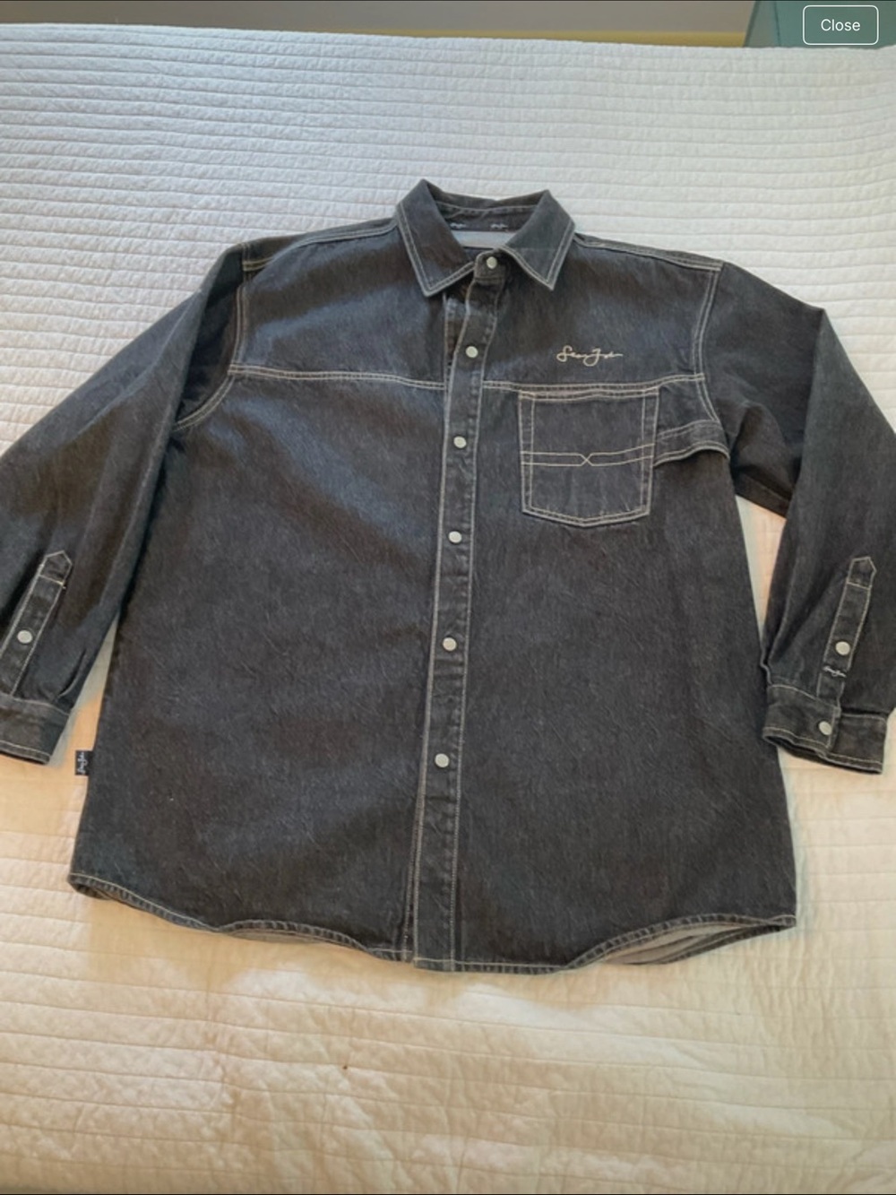 Vintage Y2K Sean John Black Denim Long Sleeve Shirt With Dragon Graphic. Size L